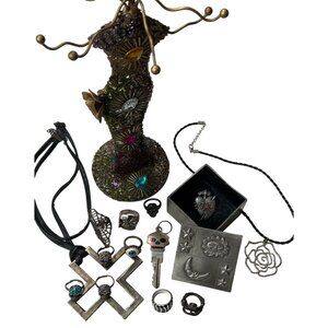 15-Piece Goth Jewelry Set & Necklace Holder